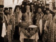 Ieromonahul Glicherie la Ierusalim in Octombrie 1930 cu Patriarhul Damianos